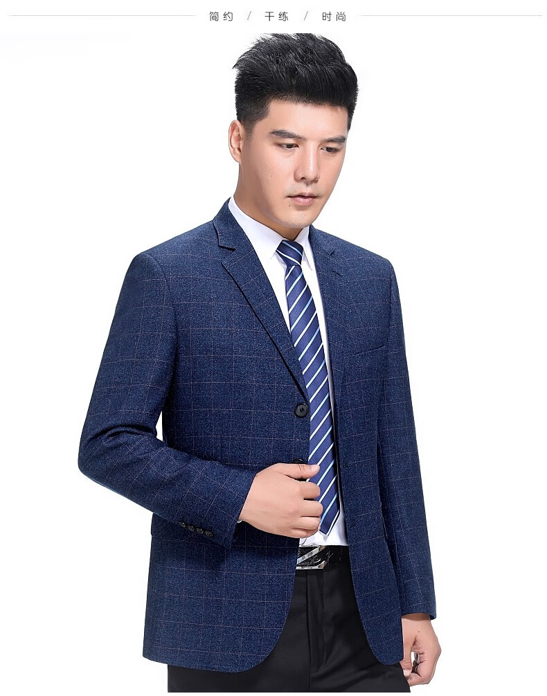 老爷车休闲西服男中年羊毛单西 中老年爸爸装秋冬款大码免烫格子高档