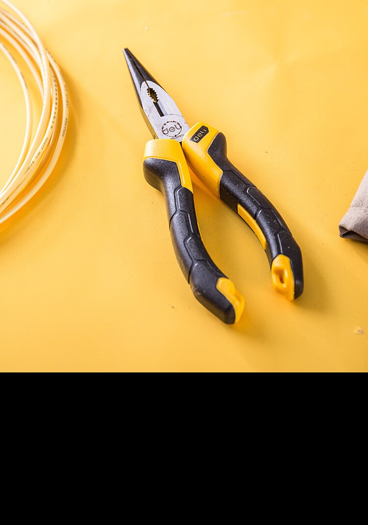 得力(deli) 胶柄尖嘴钳高碳钢铬钒钢夹持钳手柄pvc包胶断线钳迷你有牙