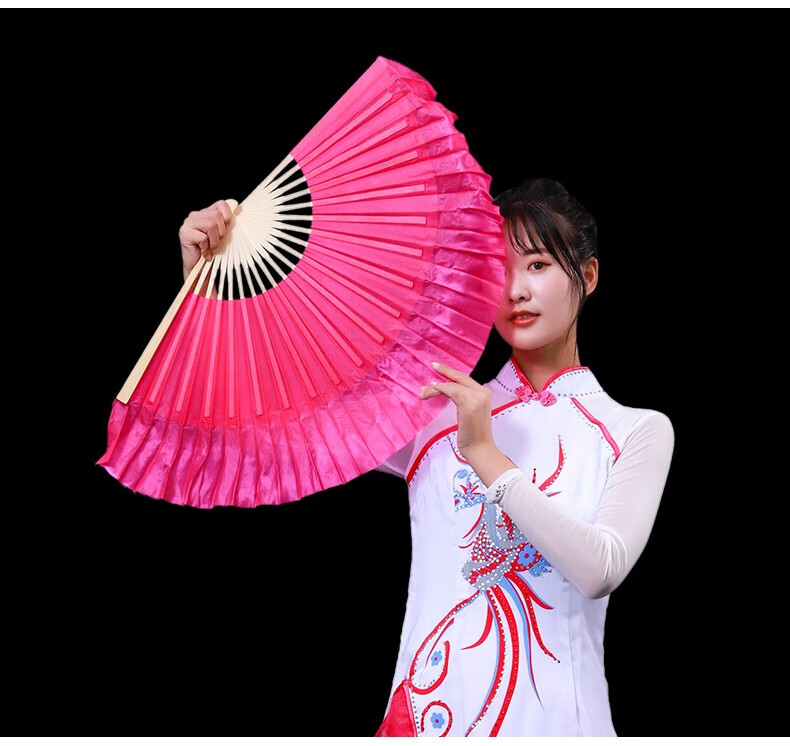 红色扇子舞蹈扇真丝跳舞双面扇八寸胶州秧歌云南花灯扇子 仿真丝8寸大