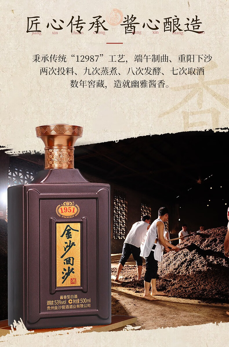 金沙回沙白酒 1985纪年酒53度500ml单瓶装 酱香型白酒【图片 价格