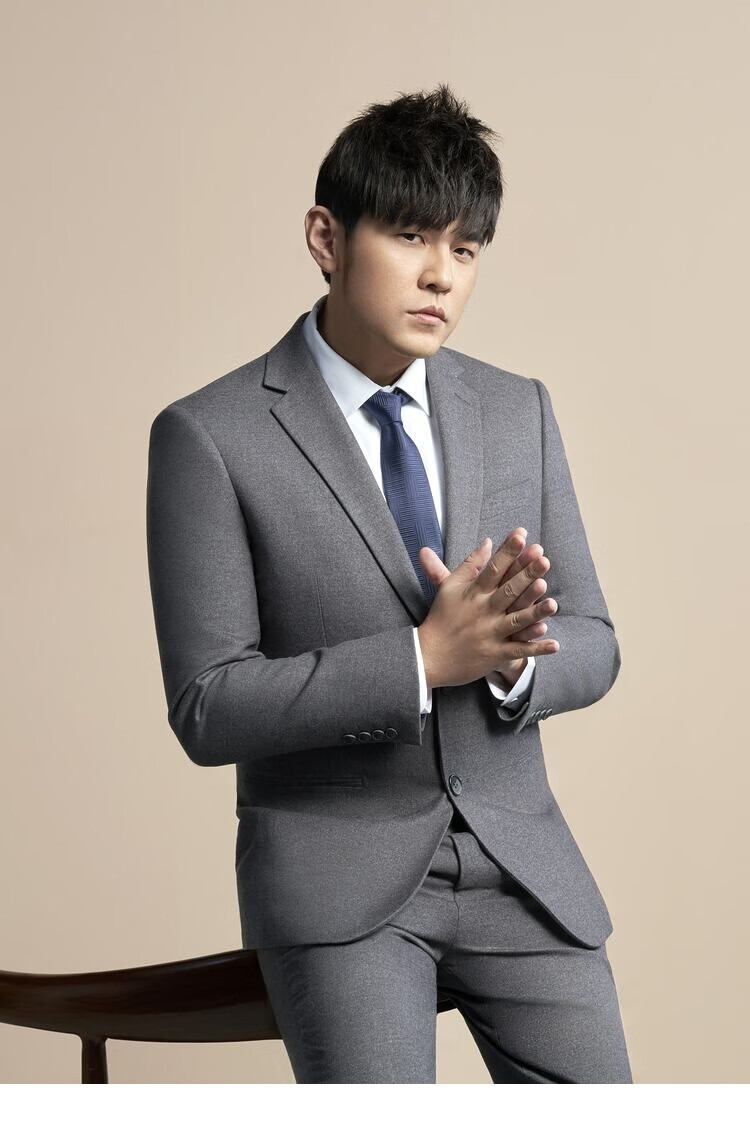 hla海澜之家周杰伦同款西服套装男2021秋季新品灰色系挺括商务礼服套