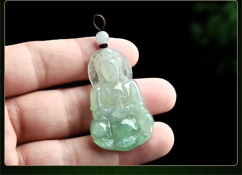 玉龙翡天飘花翡翠观音吊坠男坐莲观音挂件a货玉石玉坠颈饰生日礼物