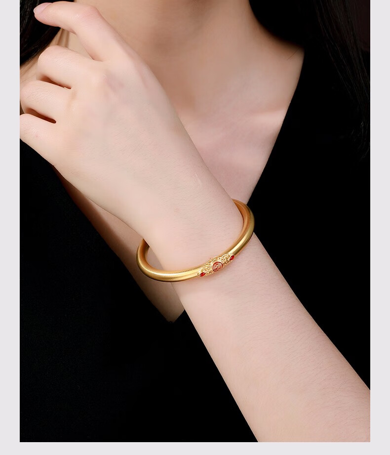 赛菲尔黄金手镯女款足金9999传承古法金镯子珐琅古法工艺对镯宝相福字