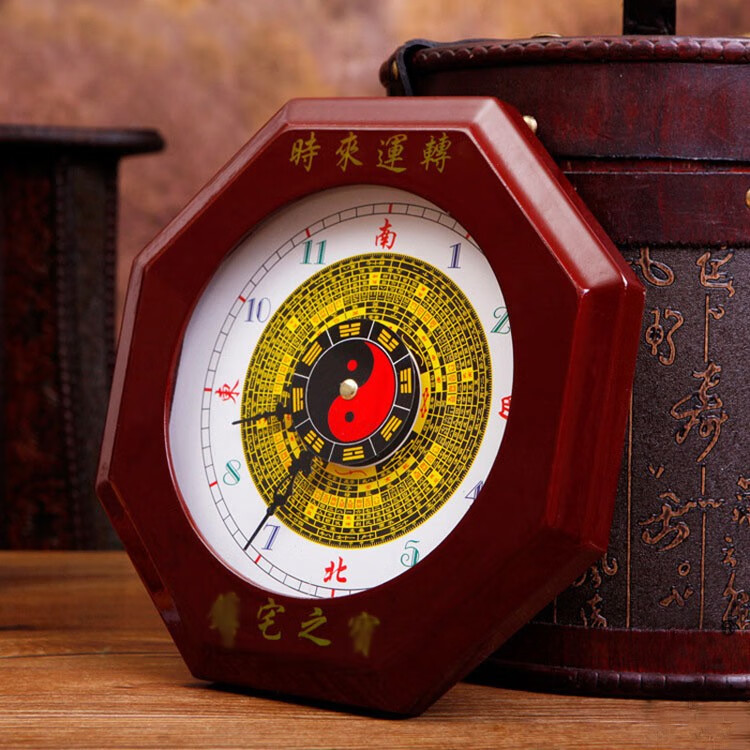 妙如意八卦钟挂件桃木罗盘子午流柱钟表静音挂钟挂饰镇zhai八卦钟225