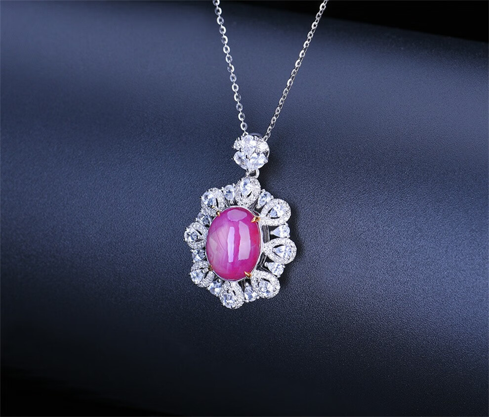 宥熙珠宝天然无烧星光红宝石吊坠彩色宝石18k金镶嵌裸石重量865ct晶体