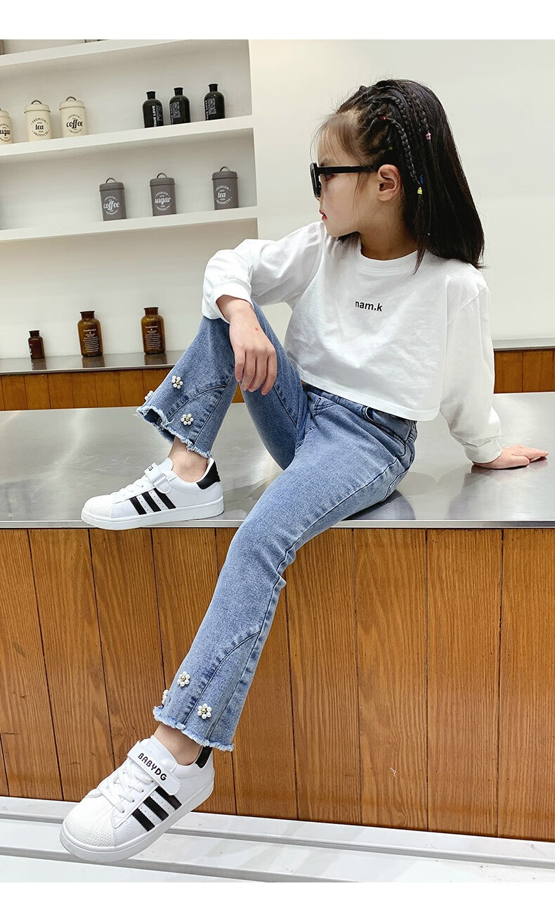 女童牛仔裤中大童喇叭裤紧身裤弹力修身女孩小孩裤子长裤春季新款儿童