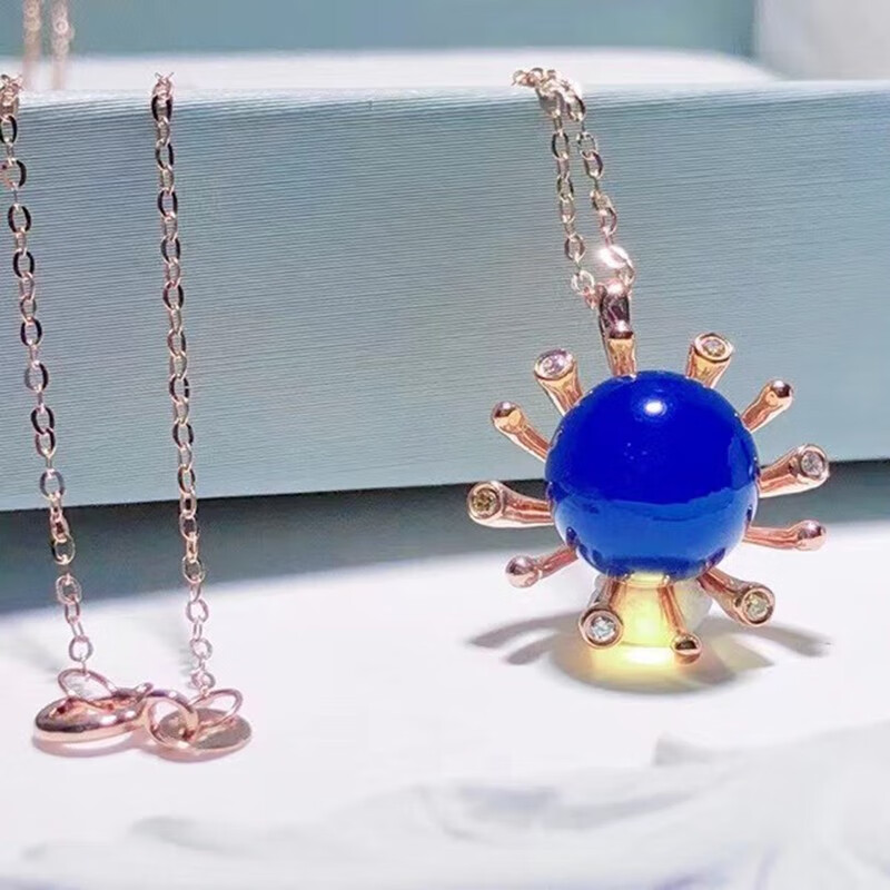 慈心缘多米尼加蓝珀吊坠女士琥珀吊坠锁骨链18k金镶嵌南非钻石送生日