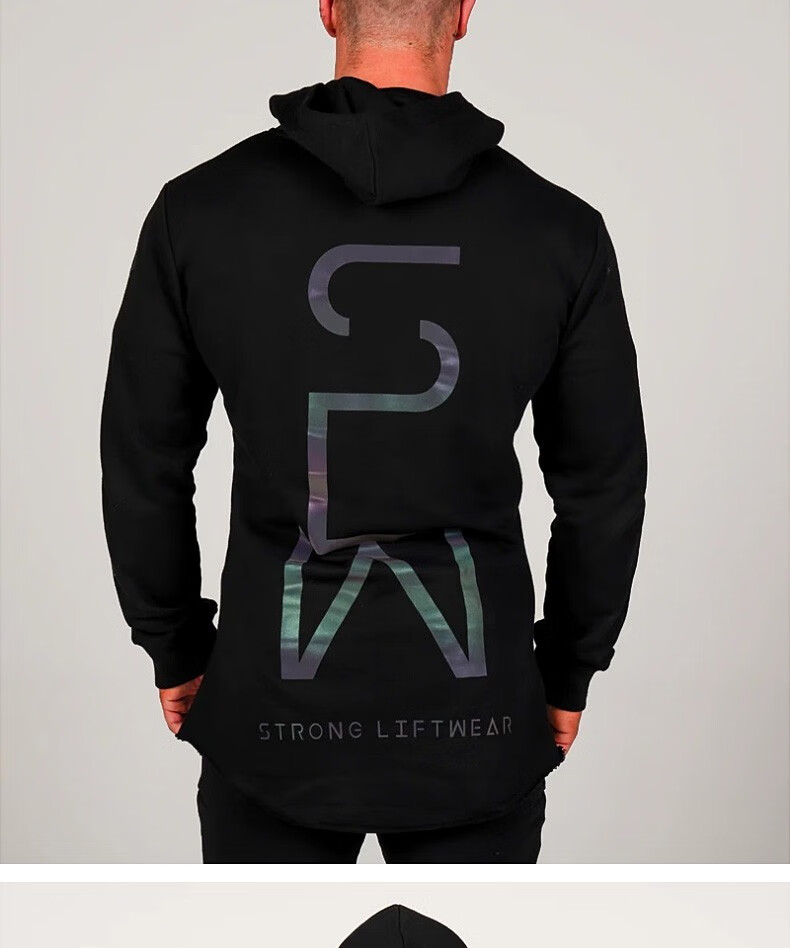 mecbear健身运动炫彩反光卫衣男士时尚休闲跑步训练弹力连帽套头衫