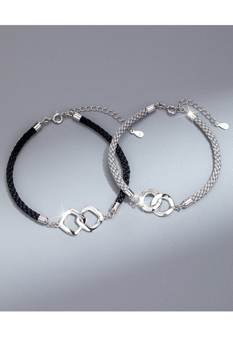 qlady莫比乌斯环情侣手链男女一对学生韩版925银情侣手绳定制刻字银饰