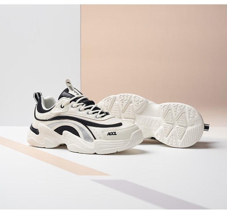 安踏女鞋老爹鞋女2021年秋冬季新款皮面复古运动老爹鞋厚底增高休闲