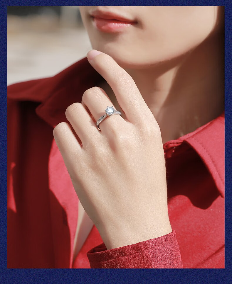 ladygo戒指女s925银指环一克拉莫桑石钻戒d色半壁江山情侣纪念日生日