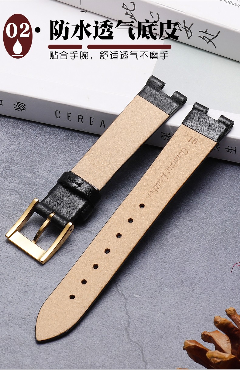 代用西铁城日出系列光动能em0320033503200322凹接口真皮表带棕色表带