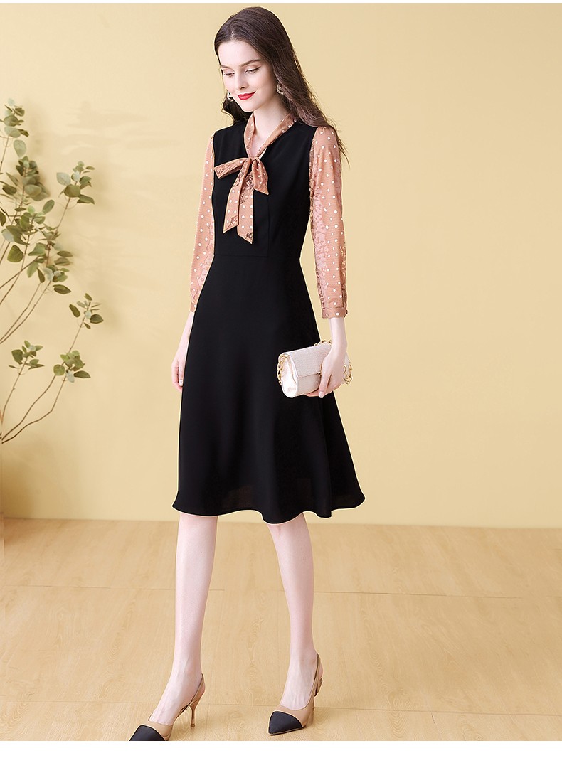 宝丽宫廷bolyplace品牌女装连衣裙女2022年春装新款时尚法式黑色拼接