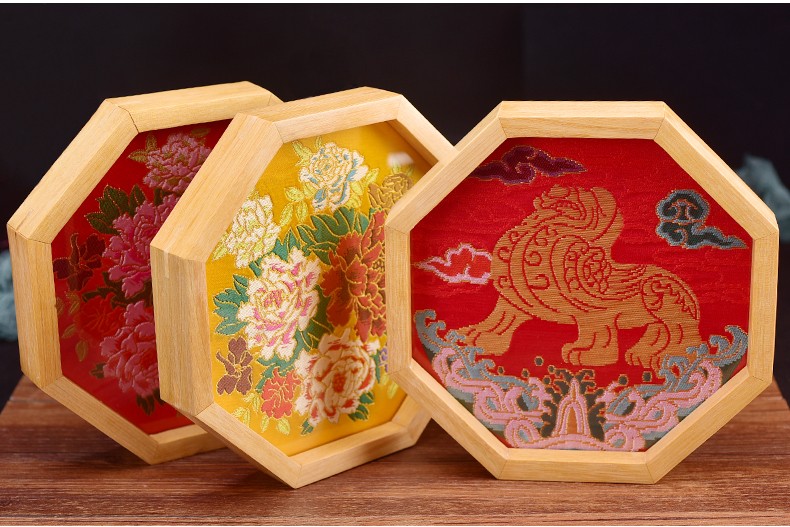 西祠宫坊南京云锦摆件刺绣礼品八角木质摆台特色手工艺品纪念品乔迁