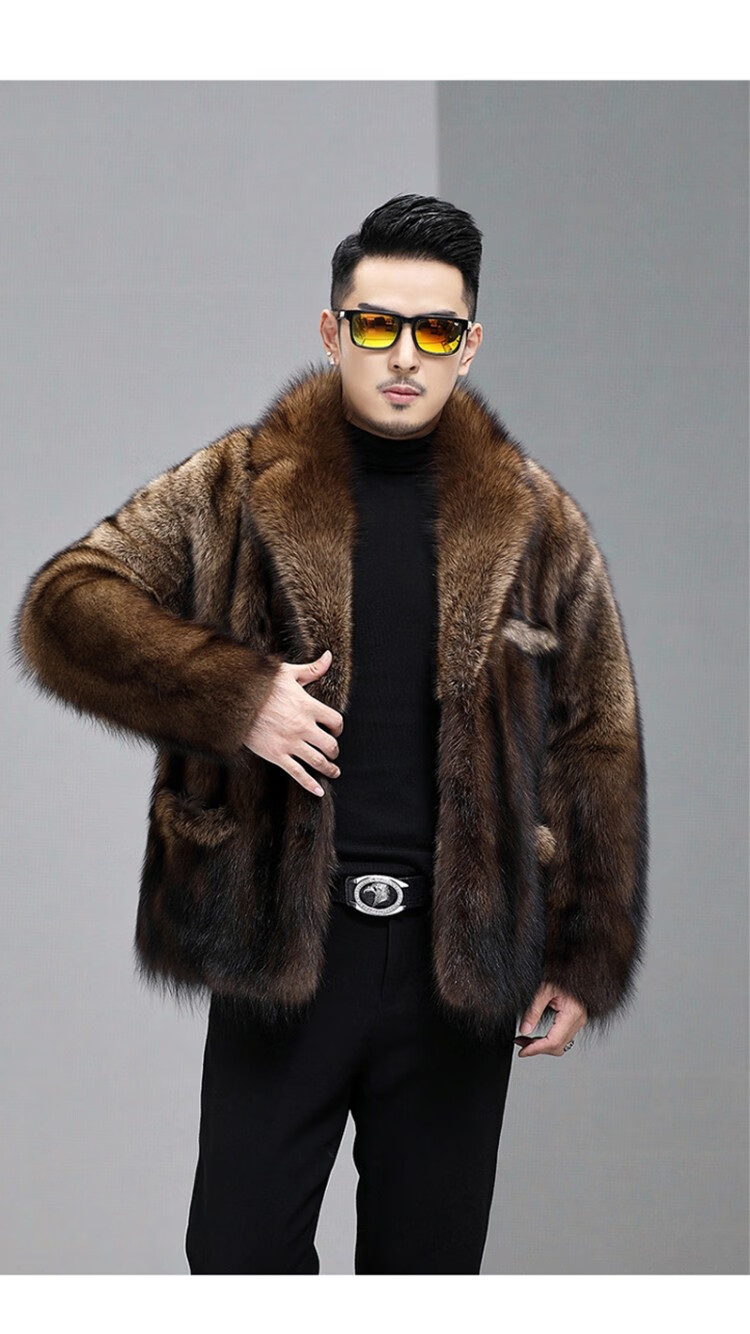 狄派斯 2022新款北美进口渔貂皮草男士貂皮大衣整貂潮年轻款时尚外套