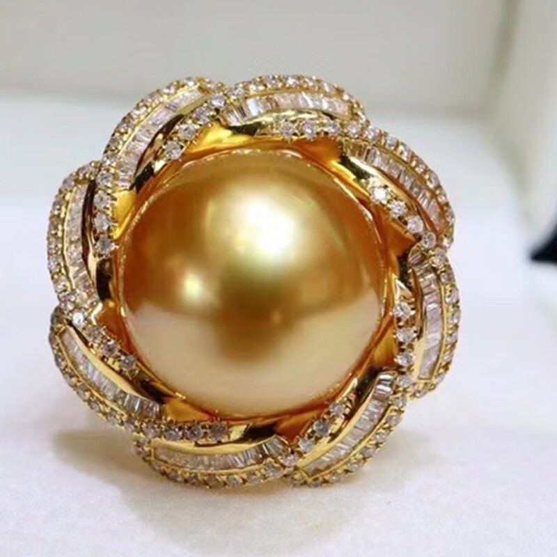 pearlboat南洋金珍珠戒指海水珍珠18k金镶钻石轻奢珠宝送女友送情人节