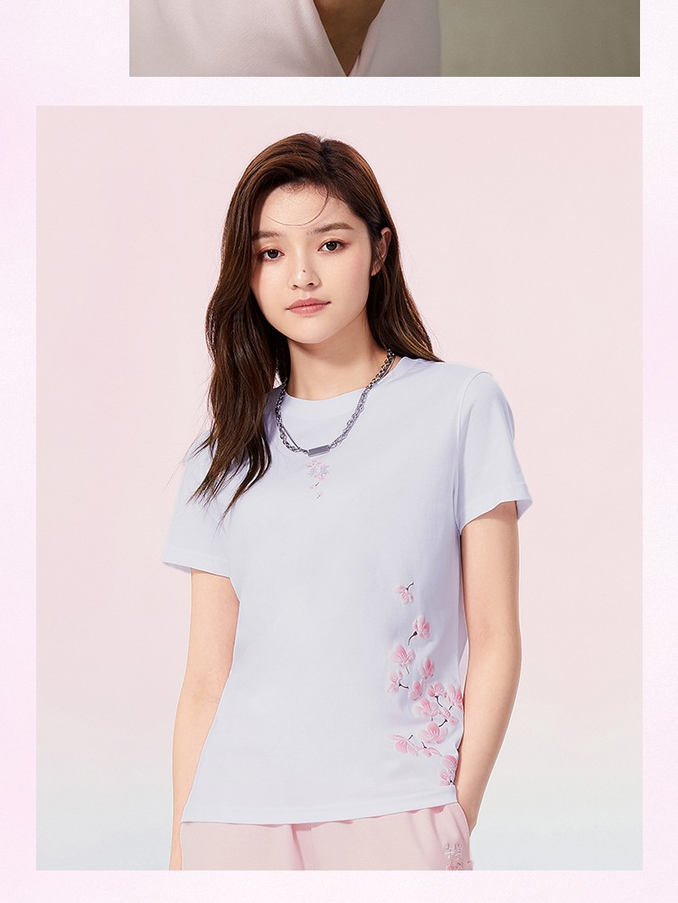 钟楚曦同款李宁短袖女2022新品春夏樱花系列女子t恤文化衫官方旗舰网