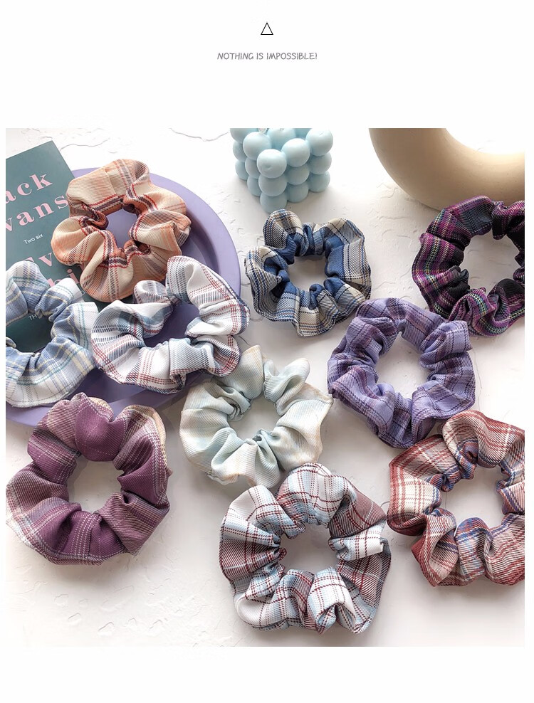 气质百搭皮筋头绳女小清新格子jk布发圈ins优雅丸子头日系大肠圈 1#沙