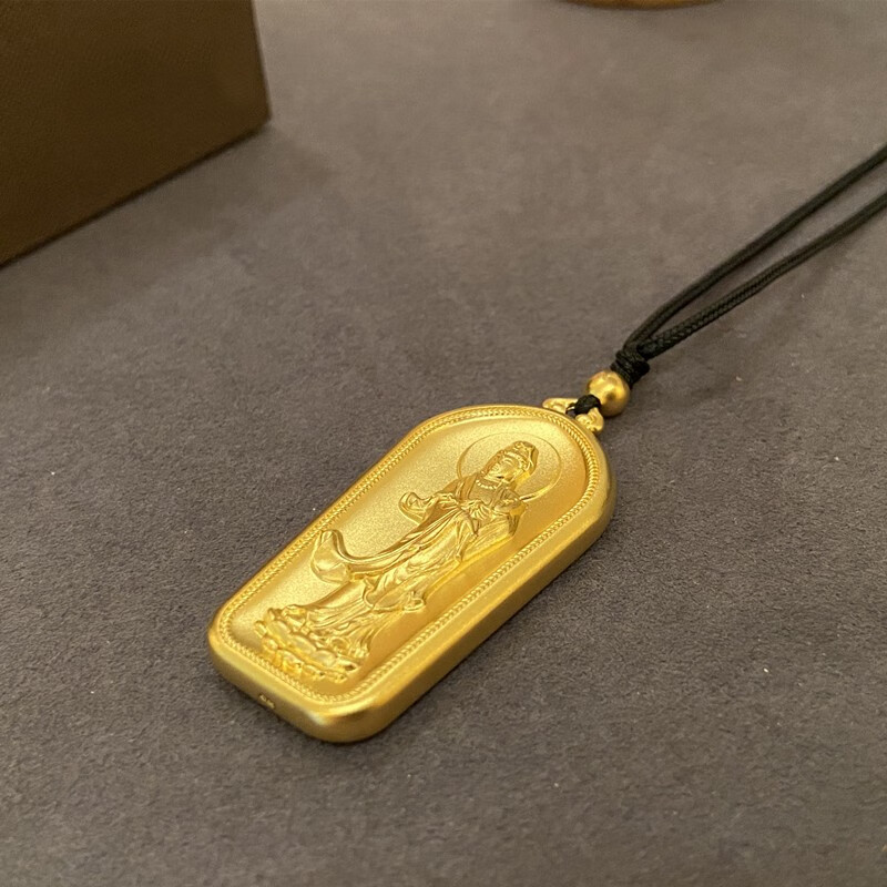 玺阅珠宝 实心黄金观世音菩萨黄金吊坠男足金999古法心经莲花黄金佛牌