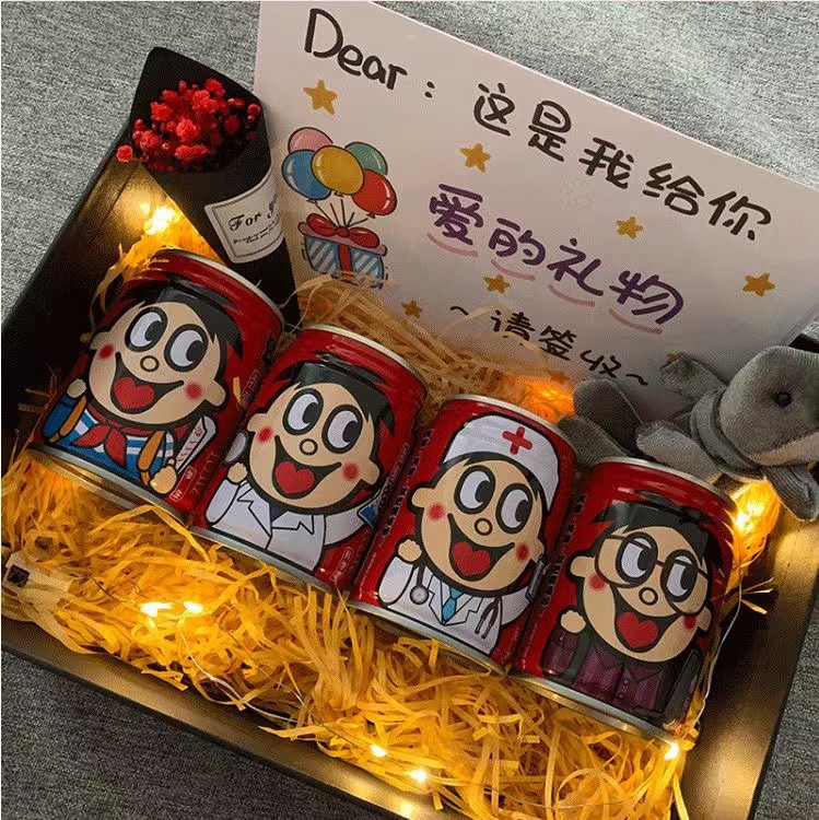 女孩生日礼物女男友男朋友男士高档实用礼盒8职业大旺仔手绘贺卡六张