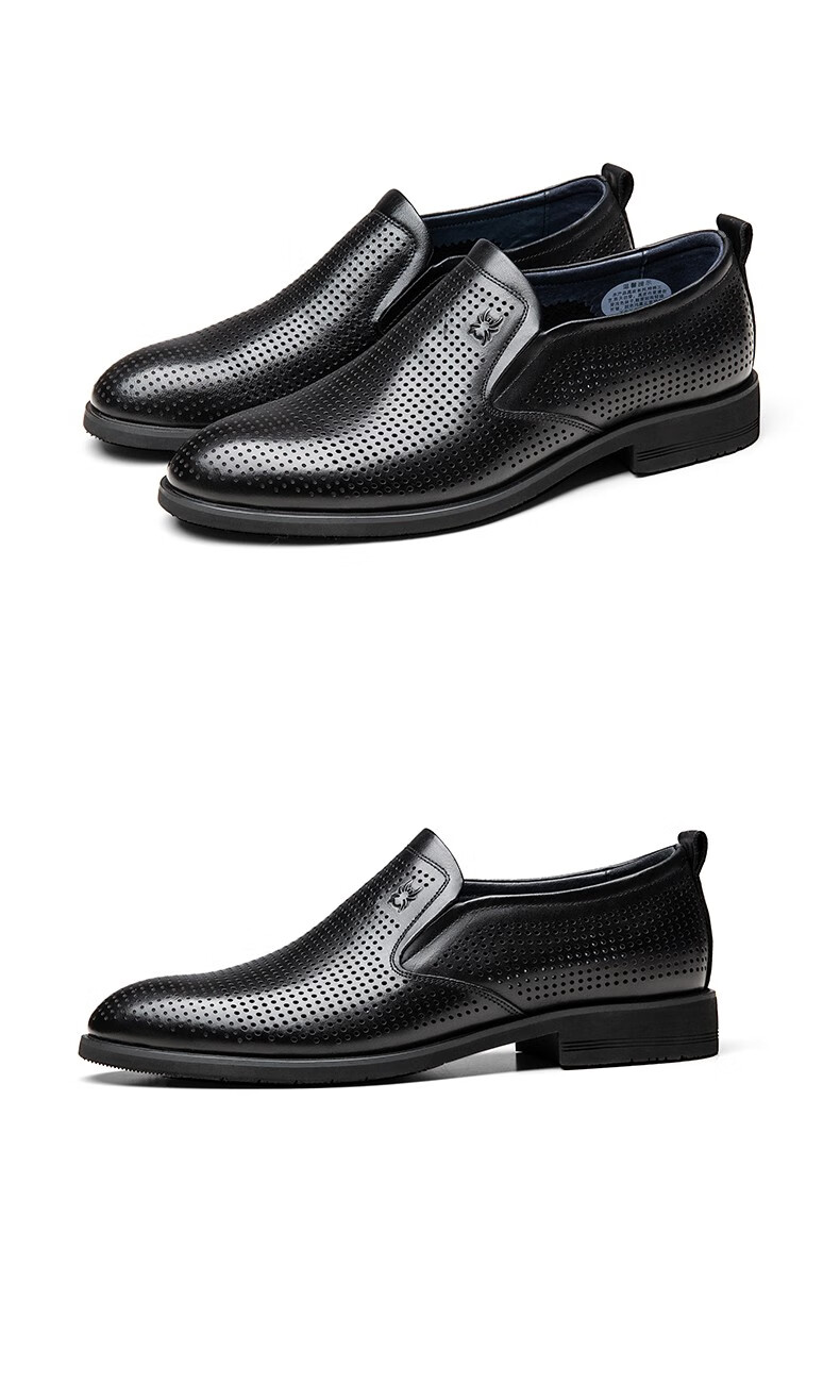 蜘蛛王皮凉鞋男2022春夏季打孔皮鞋男商务正装皮鞋男士透气镂空休闲