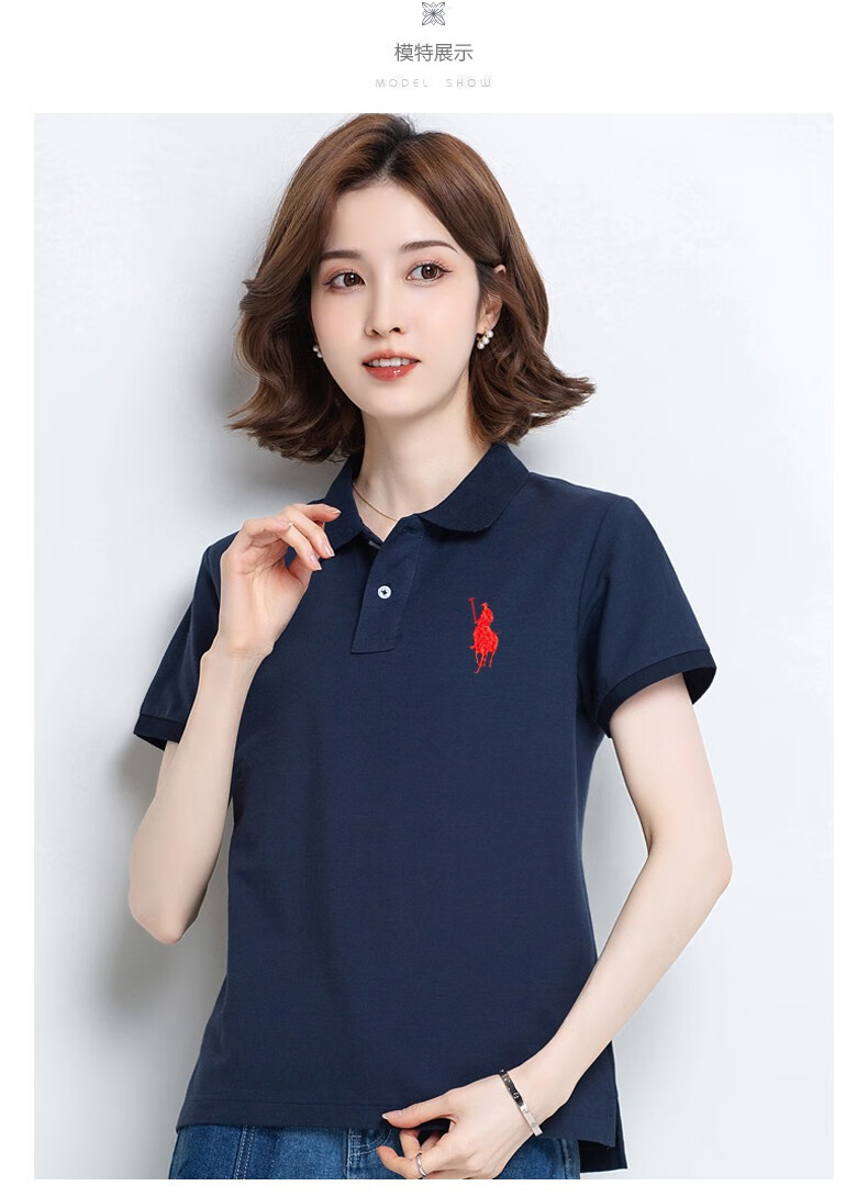 保罗polo女装纯棉翻领短袖t恤女夏季宽松带领polo衫运动休闲定制t恤