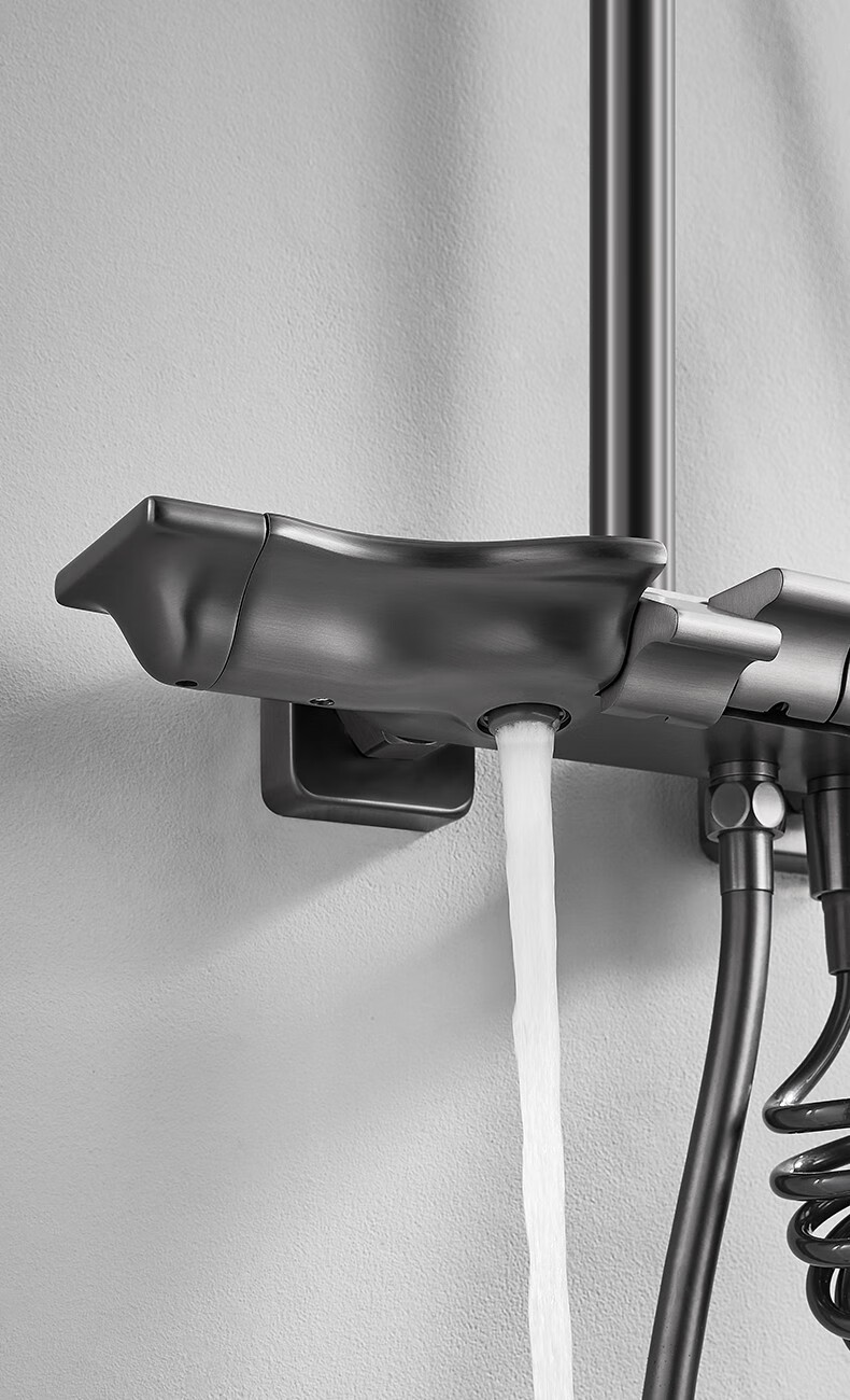 卡贝cobbe拉丝枪灰色家用淋浴花洒套装卫生间精铜沐浴淋雨喷头四档方