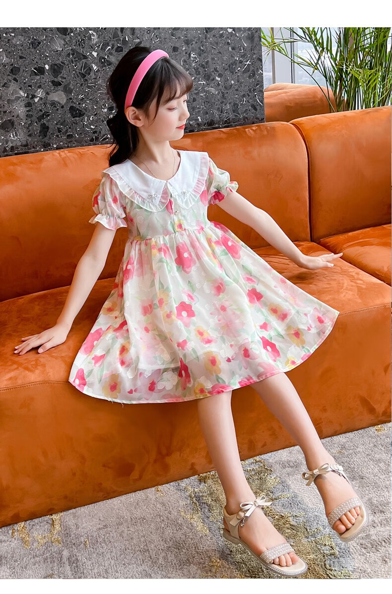 10岁儿童公主裙网红女孩裙子912岁碎花连衣裙120码建议高110120厘米