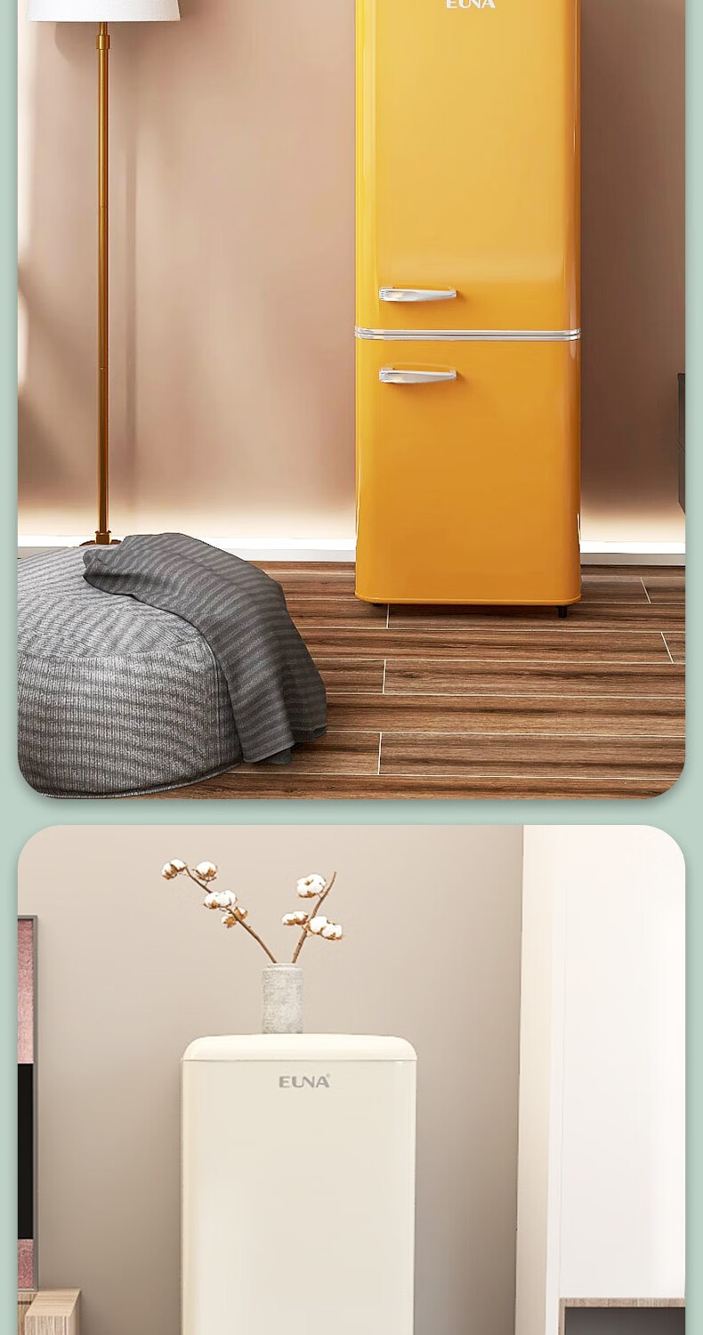 优诺(euna)欧式德国复古彩色双开门冰箱 小型双室双温家用办公寓保鲜