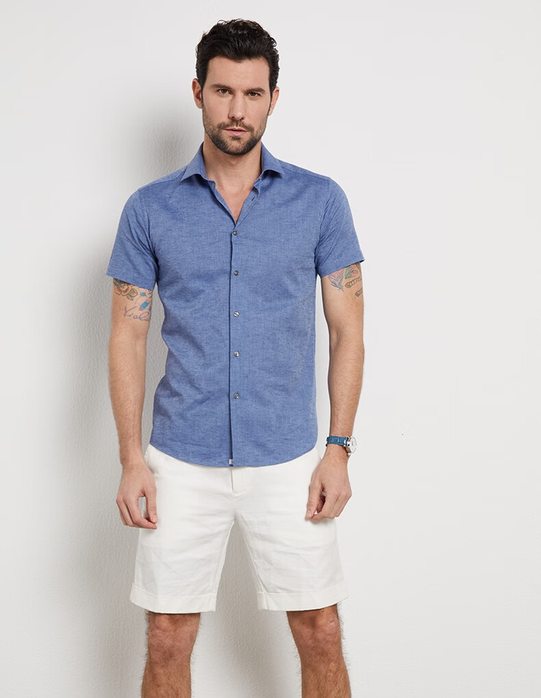 camicissima恺米切意大利时尚短袖衬衫男深蓝色休闲衬衫5色可选itc9e