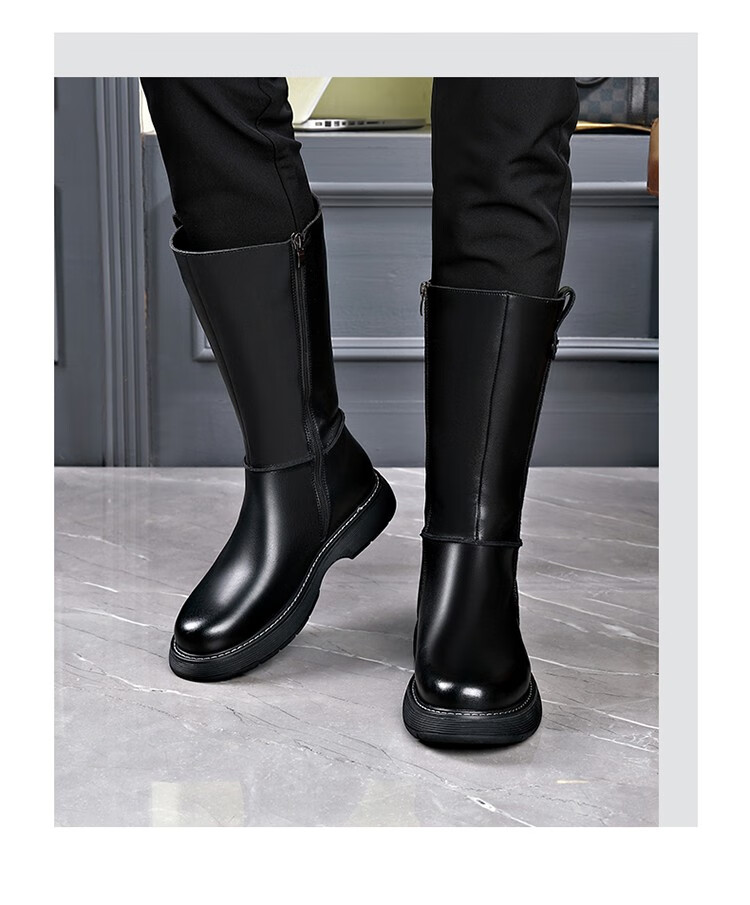 2022冬季潮流高筒男靴韩版长靴商务真皮英伦时尚靴男士皮靴高帮马丁靴