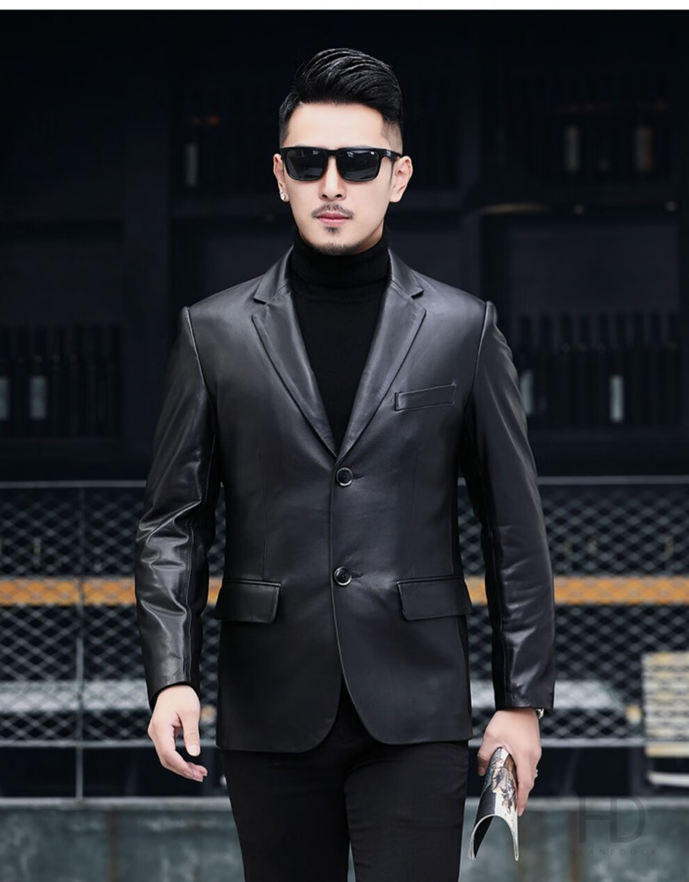 绵羊皮真皮西装皮衣男士皮夹克男式修身西服皮衣单装外套深灰色170l