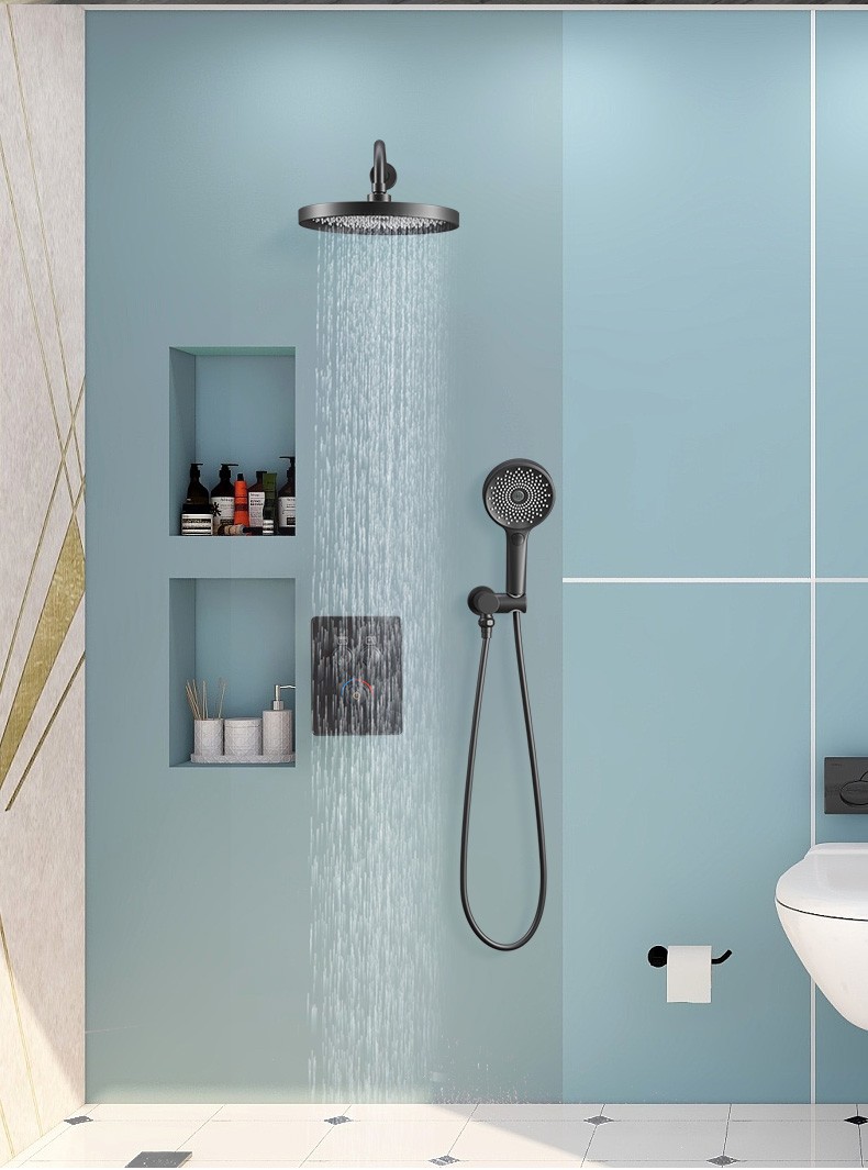 德国朗娇暗藏花洒浴室淋浴冷热花洒套装入墙式黑色卫浴花洒隐藏 212黑