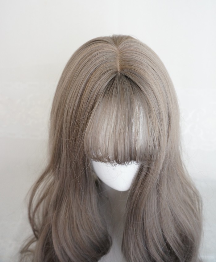 bybrana 原宿风cos假发女 奶奶灰蓬松长卷发 空气刘海长发烟灰色化妆