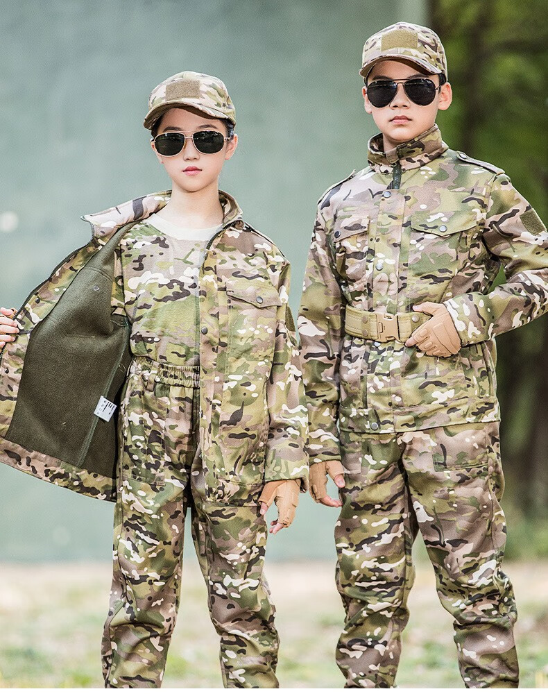 《迷彩服套装秋冬加绒保暖外套户外运动军训冬令营训练服装 荣光加绒