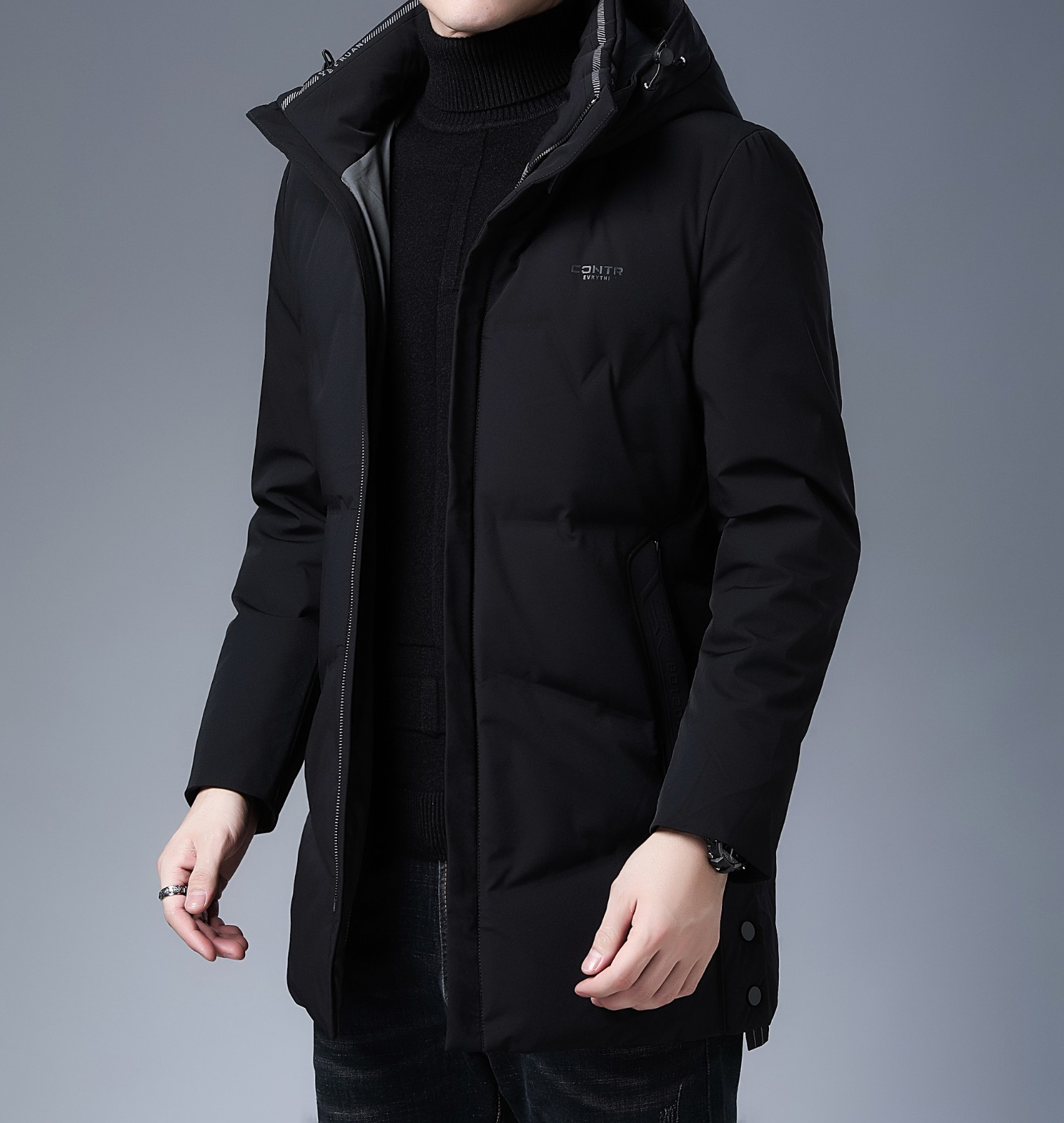啄木鸟羽绒服男中长款连帽外套21款冲量促销冬季新品中青年宽松加厚白