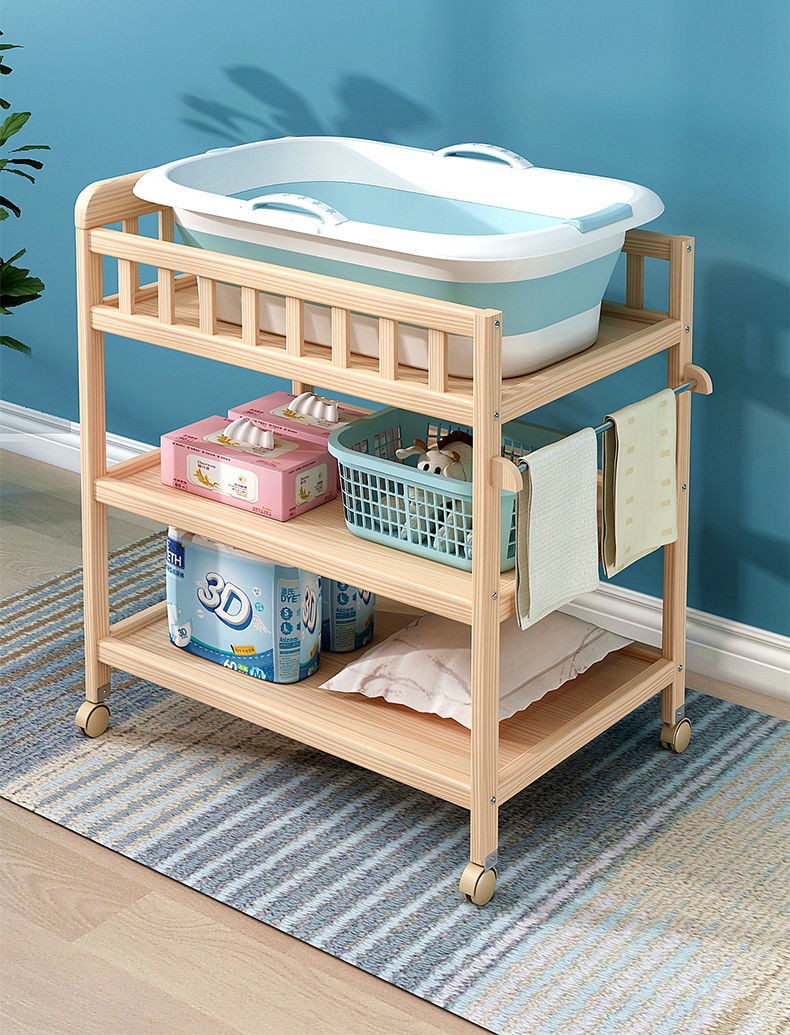 实木尿布台婴儿护理台换尿布神器多功能宝宝洗澡穿衣新生儿可移动多