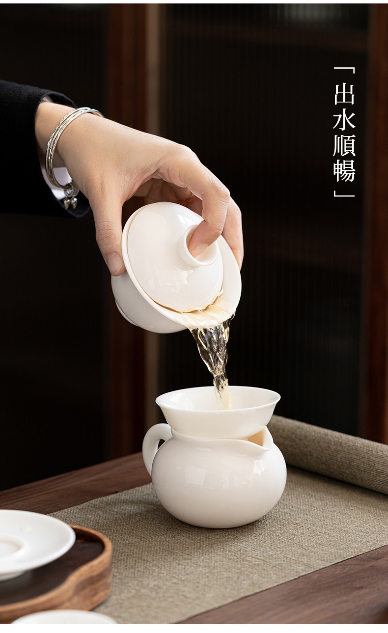 玉陶瓷家用简约功夫茶具小套泡茶壶盖碗茶杯 羊脂玉10头西施壶套装