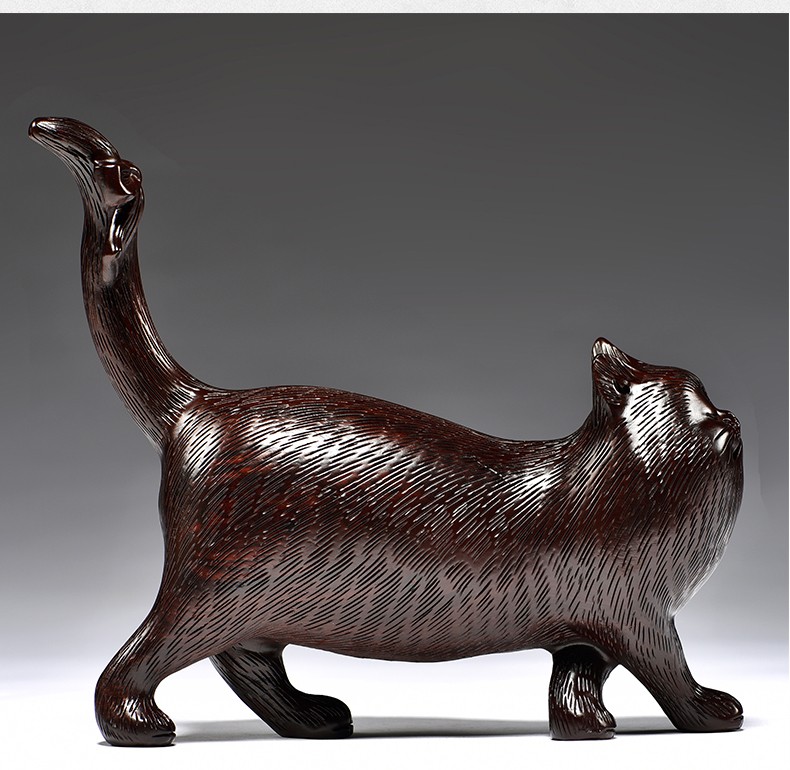 艺永轩黑檀木雕猫摆件工艺品实木动物可爱小猫家居客厅玄关装饰董事长