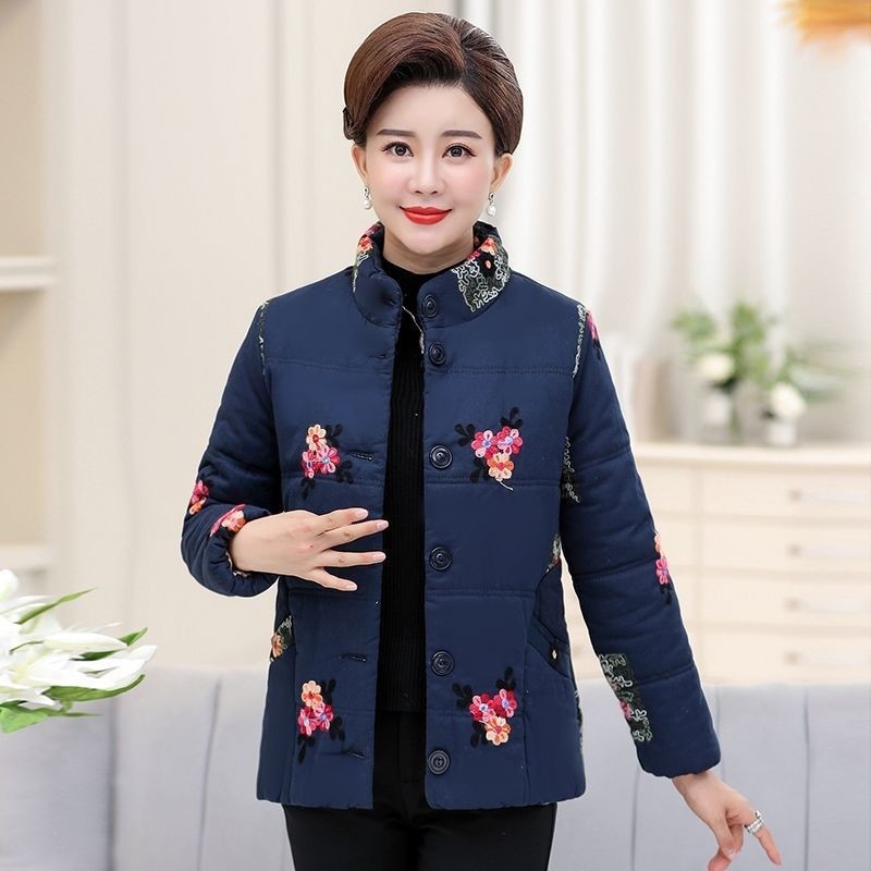 中年女大码棉服中老年女装短款棉袄外套加绒加厚绿色xl建议90105斤