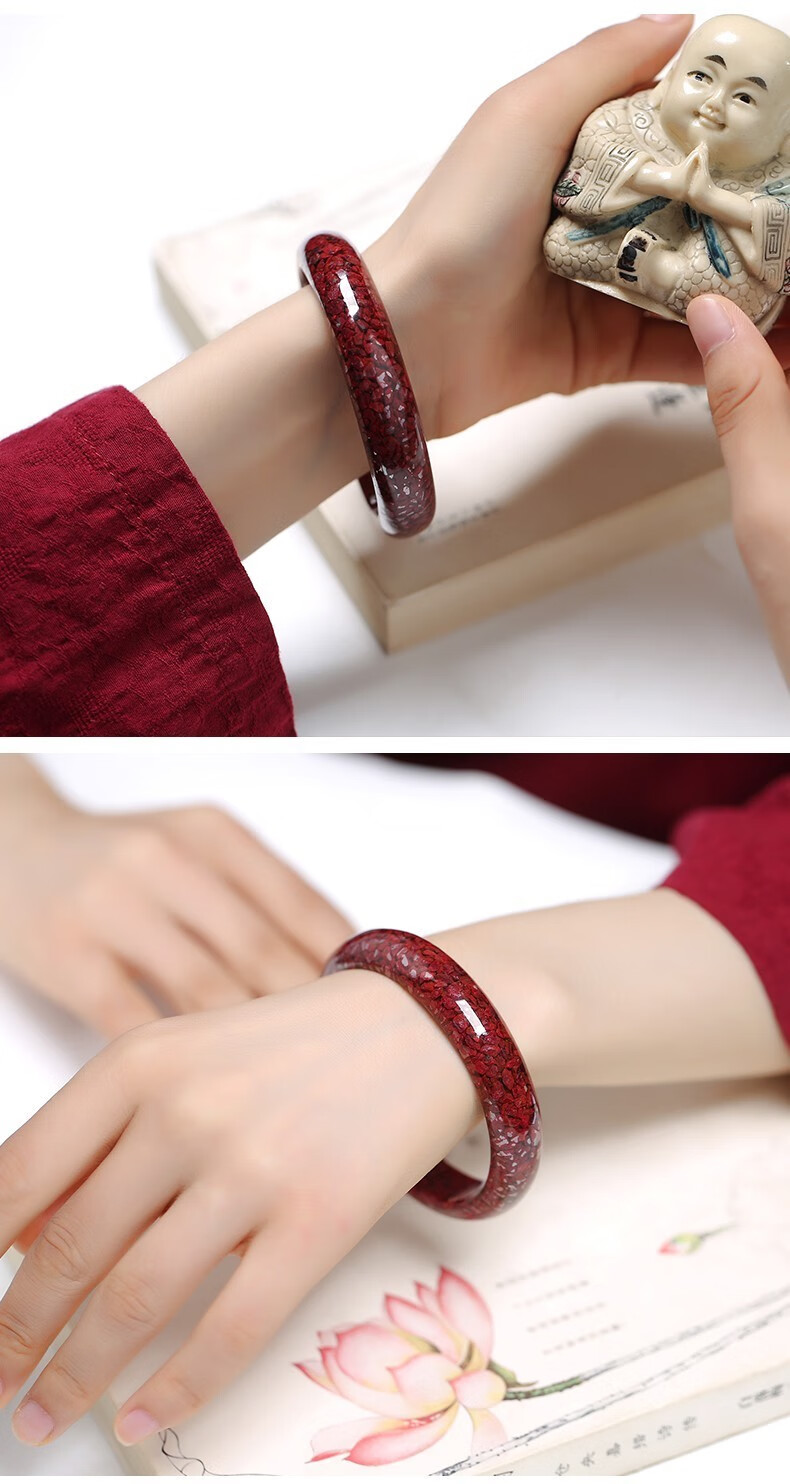 玉有情朱砂手镯女原矿晶体颗粒全透光送鉴定证书送女朋友妈妈生日礼物