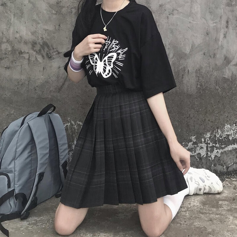 【jk制服官方】中牌碳灰jk制服裙正版黑色正统学生格裙百褶裙学院风