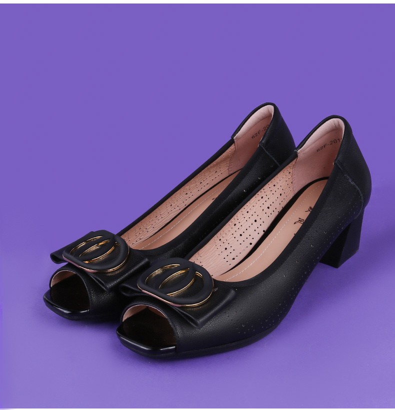 双凤2022夏季鱼嘴时装中跟浅口凉鞋女方头女鞋62f2013黑色37