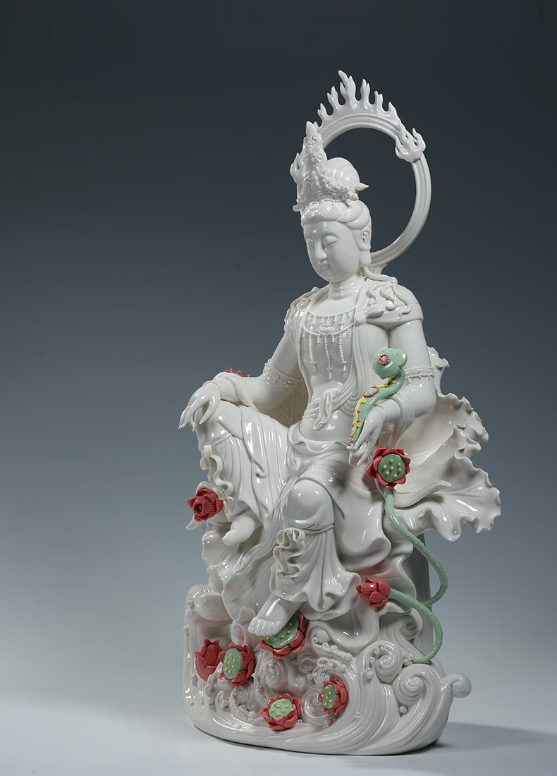 微美 收藏品九莲观音像摆件自在观世音佛像白瓷器摆设陶瓷艺术品 22吋