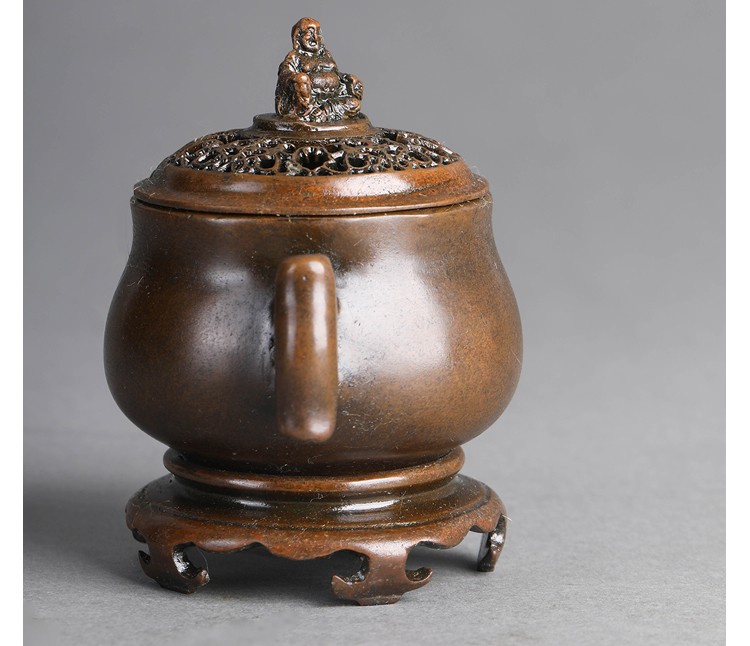 见素香坊 陈巧生早期制带座戟耳香熏炉文房摆件掌上佳玩 c026-1-6