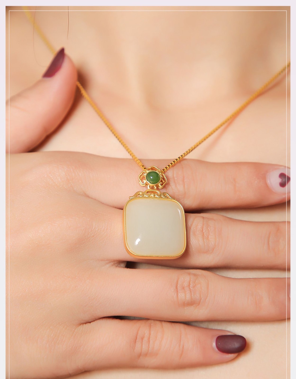 玉等我无事牌吊坠女款和田玉白玉项链玉吊坠小挂件平安扣方牌金镶玉玉