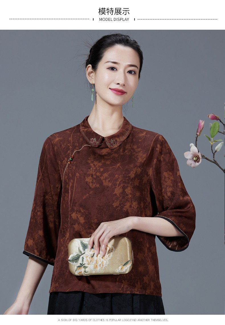 missdaling中式复古风桑蚕丝女上衣2022夏季新款高档真丝唐装中袖品质