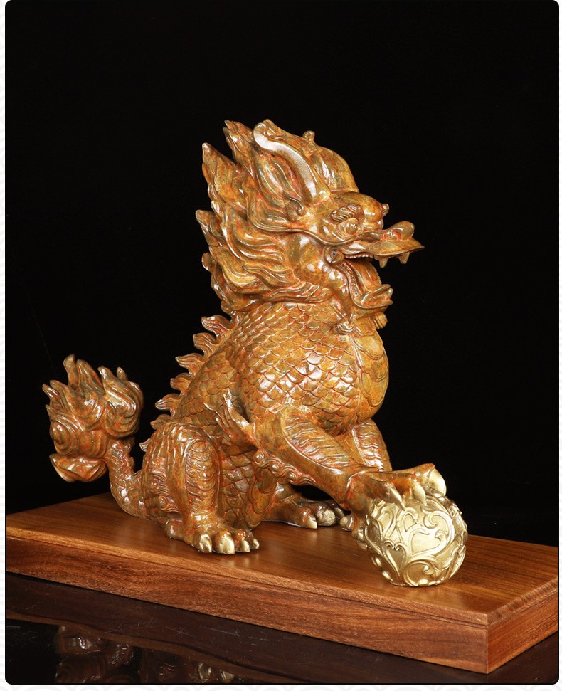 宫藏纯铜麒麟摆件铜麒麟彩铜祥瑞护宝麒麟家居办公室商务摆件礼品黄色