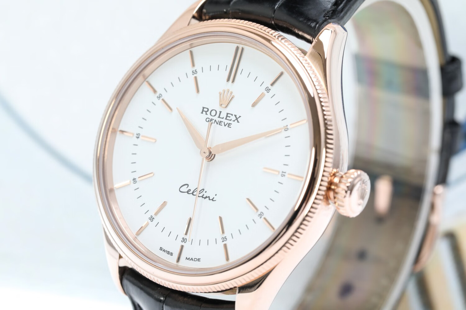 劳力士m505050020切利尼男表39mm表径白色表盘玫瑰金自动机械手表单表