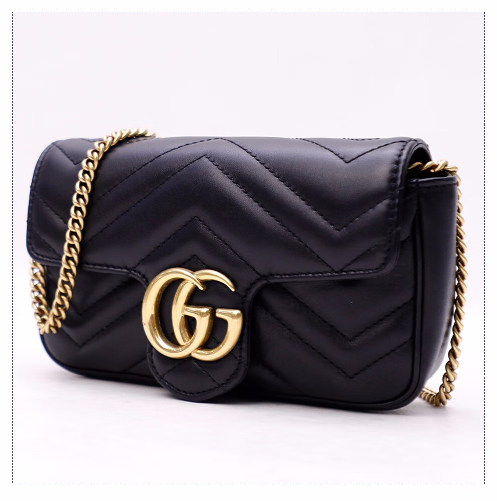 【二手95新】古驰/gucci 女包 黑金marmont mini hm3807